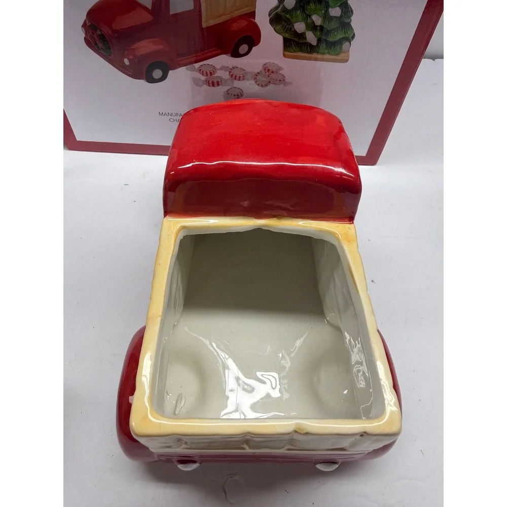 Joyland Red Truck Lidded Candy Dish Christmas Ceramic Holiday Decor 8x5x6in